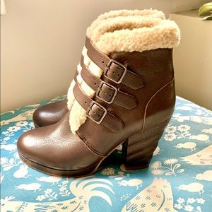 See By Chloe Brown Shearling Trim Ankle Boots 7.5